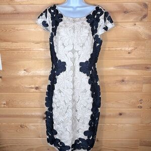 JS Collection Stunning Navy Blue/Cream Embroidered Soutache Lace Dress, Size 10